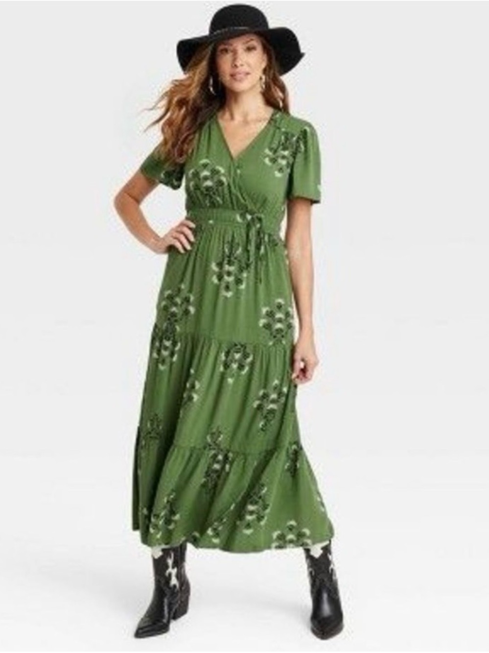 Knox Rose Olive Green Floral Wrap Maxi Dress travel vacation casual